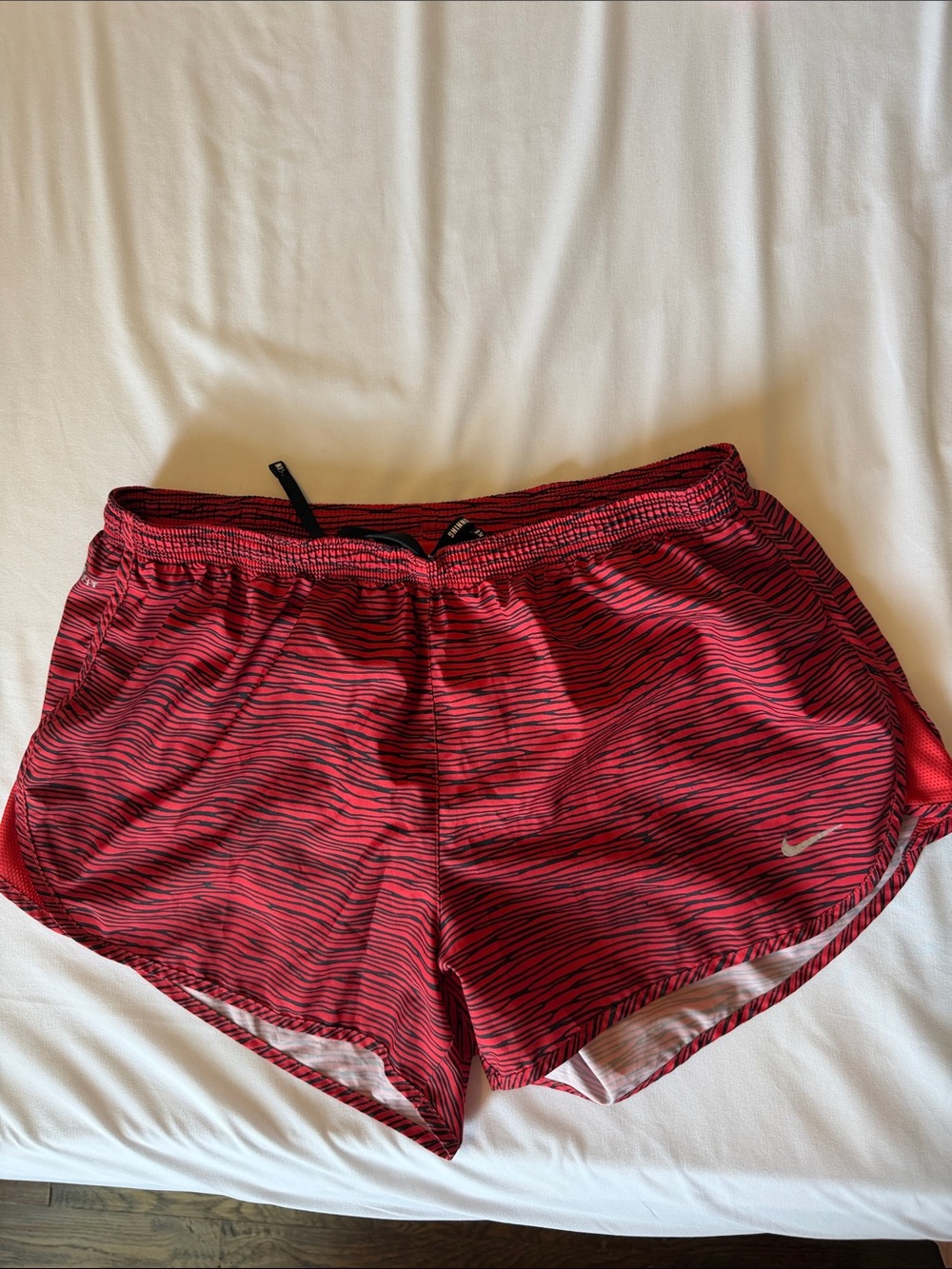 Nike Dri-Fit Women's Red and Black Striped Athletic Shorts size L